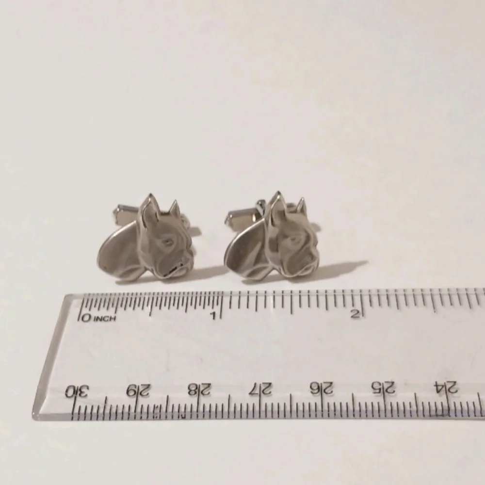 VTG Swank Boxer Dog Cufflinks Silver Tone MCM Groom Groomsmen Dog Dad Gift